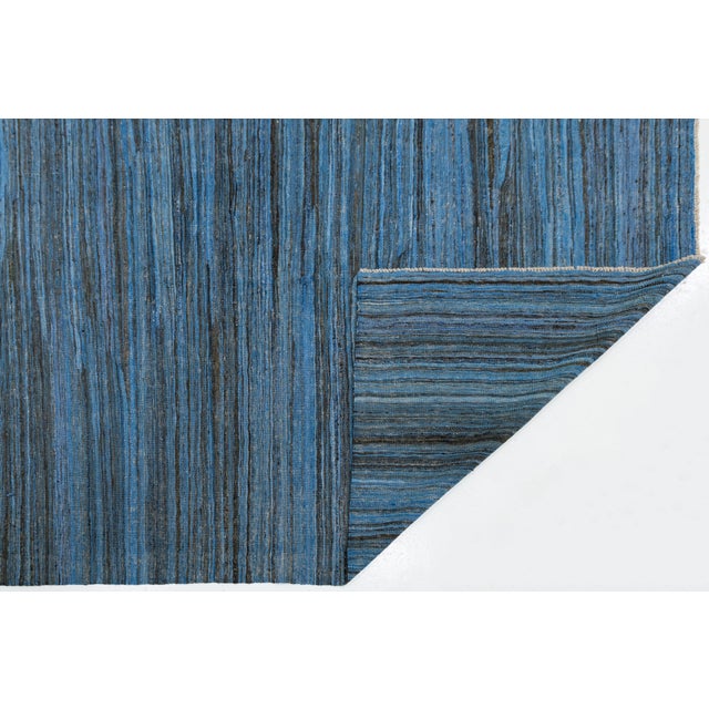 Modern Modern Handmade Flat-Weave Kilim Wool Rug in Indigo & Charcoal Abrash 9x12 For Sale - Image 3 of 12