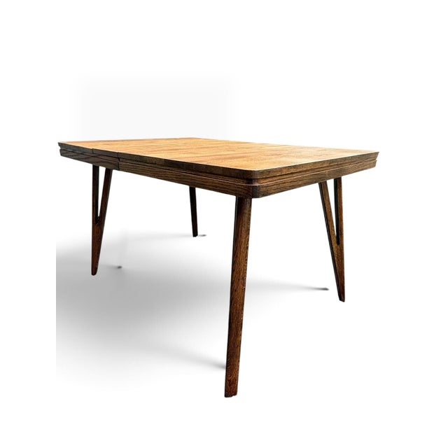 Vintage Mid-Century Modern Solid Oak Extendable Dining Table With 2 Leaves For Sale In Buffalo - Image 6 of 11