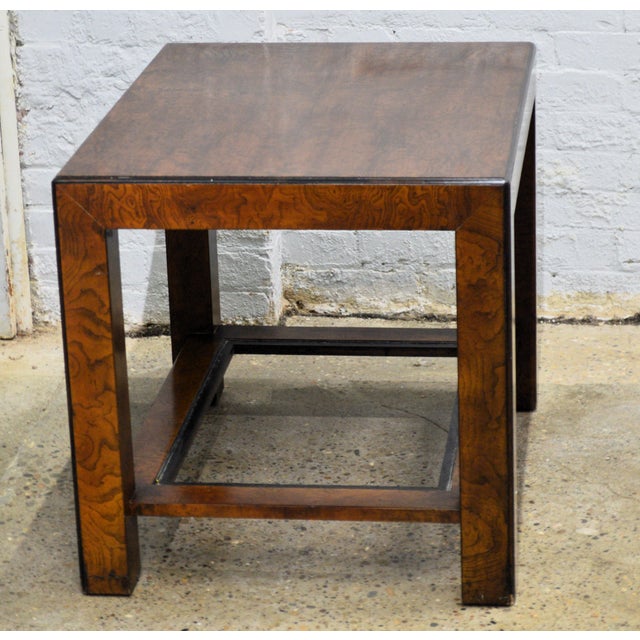 John Widdicomb Burlwood with Smoked Glass Side End Table. Regency style from solid burl wood construction. The table is...