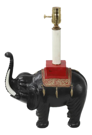 1970s Vintage Black Hand-Sculpted Elephant Table Lamp