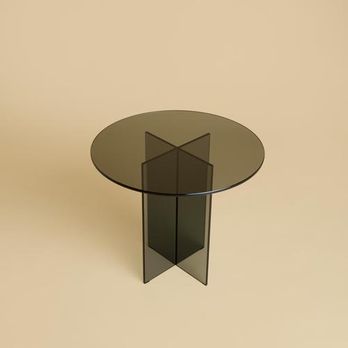 Contemporary X Shaped Smoked Glass Side Table with Round Top by Lebanto For Sale - Image 3 of 6