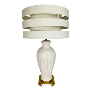 Monumental Art Deco Inspired Cream Ware Pottery Table Lamp.