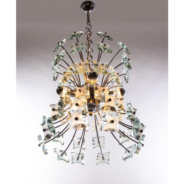 Metal Sputnik Chandelier in Turquoise Glass & Chrome from Fontana Arte, Italy, 1970s For Sale - Image 7 of 12