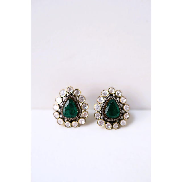 Early 21st Century Faux Diamond and Emerald Earrings, Pair For Sale - Image 5 of 8