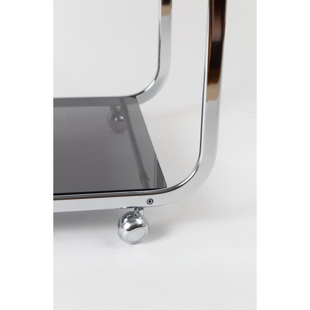 Vintage Chrome and Smoked Glass 2-Tier Coffee Table on Casters, 1970s For Sale - Image 10 of 11