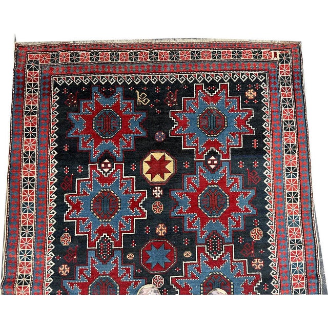 Antique Decorative Blue Ground Caucasian Shirvan Rug For Sale In Los Angeles - Image 6 of 6