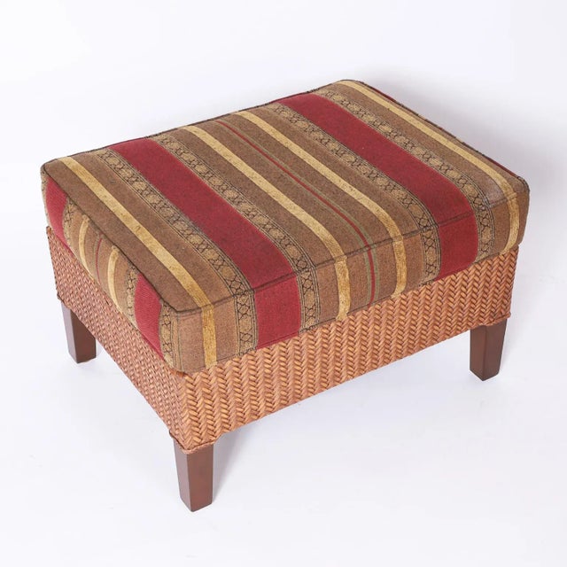 Camel Vintage Woven Reed or Wicker Wingback Armchair and Ottoman For Sale - Image 8 of 11