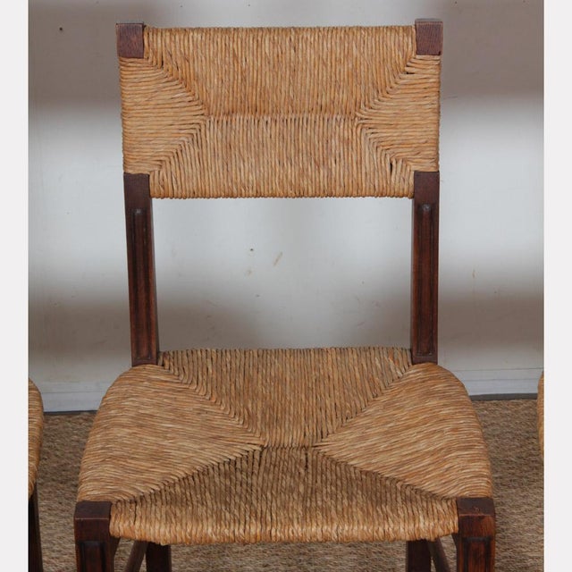 1950s Vintage French Oak Straw-Seated Chairs, 1950, Set of 6 For Sale - Image 5 of 12
