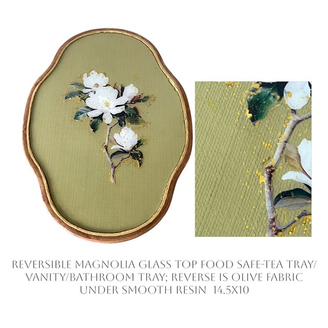 French Provincial Magnolia Botanical Reversible Tray for Bath, Vanity, Tea 14x10 For Sale - Image 3 of 3