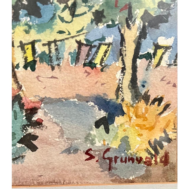 Modern Samuel Grunvald, 1940's Americana WPA Modernist Watercolor Painting Catskill Mountains Bungalow, c.1940s For Sale - Image 3 of 7