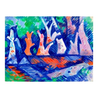 Large Scale Abstract Geometric Landscape -- Trees Over Water by Erle Loran For Sale