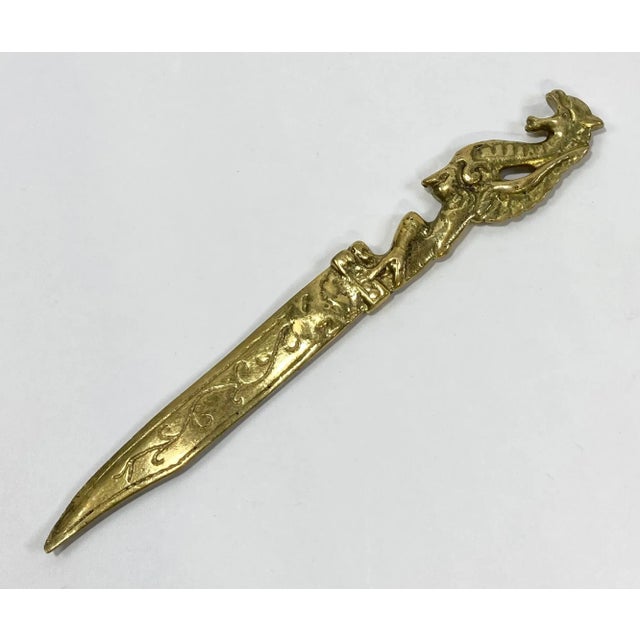 Vintage Solid Brass Dragon Letter Opener For Sale - Image 4 of 8
