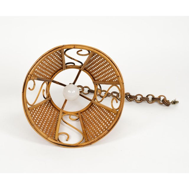 Mid-Century French Riviera Pendant in Rattan and Wicker, Italy, 1960s For Sale - Image 13 of 15