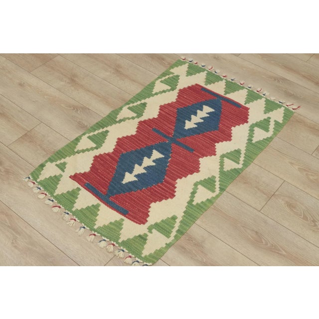 1960s 1960s Tribal Geometric Red and Green Kilim Rug For Sale - Image 5 of 13
