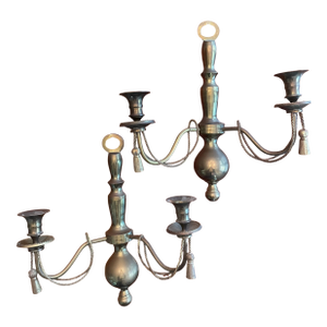 Vintage Brass Two Arm Wall Sconces With Braid and Tassels - a Pair