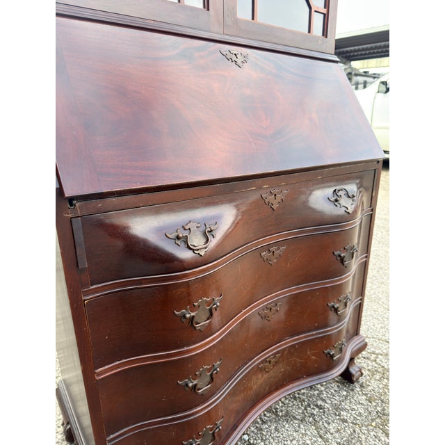 Vintage Mahogany Secretary Desk Bookcase – One-Piece, Curved Front, Fitted Interior AC