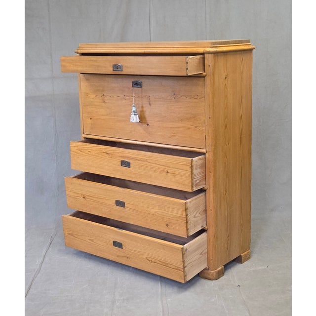 Wood Antique Swedish Biedermeier Natural Pine Drop Front Desk With Drawers and Keys For Sale - Image 7 of 17