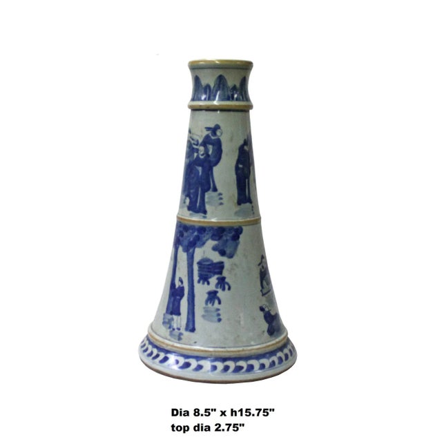 This is a traditional Chinese decorative candle holder in blue & white color with detail combination of oriental scenery...