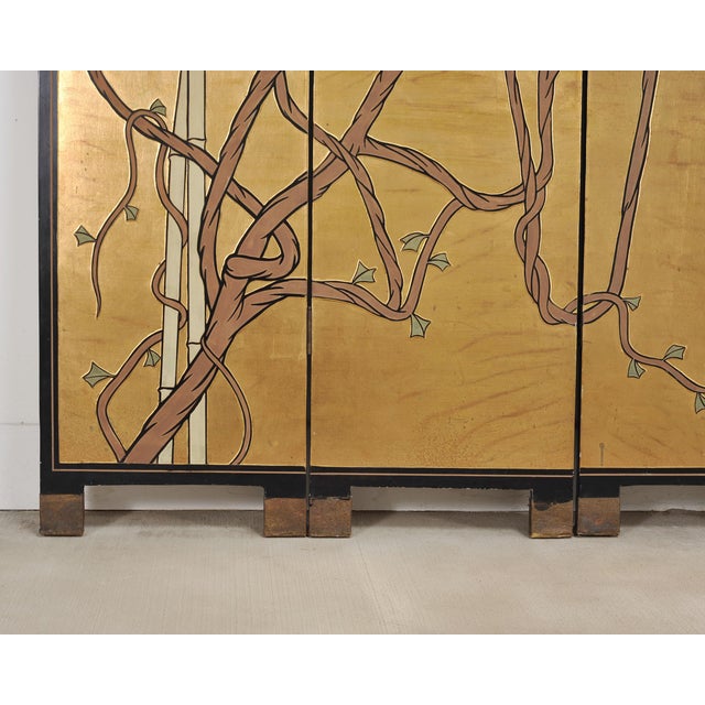 Chinese Export Flora and Fauna Gilt Coromandel Screen 8 Ft For Sale - Image 9 of 18
