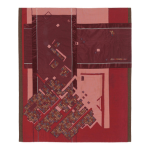 Rug & Kilim’s Contemporary Tapestry With Structured Geometry in Rich Red & Pink