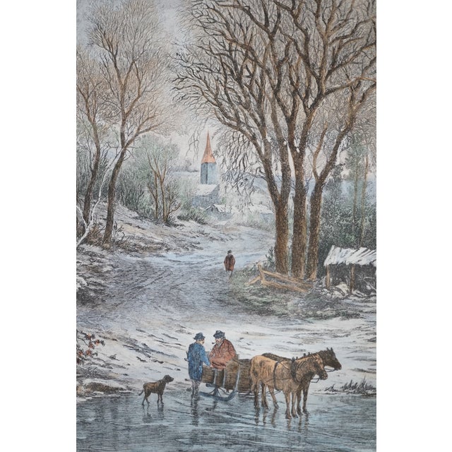 Antique Hendrik Dirk Kruseman Van Elten Winter Evening Snowy Landscape Etching For Sale - Image 11 of 13