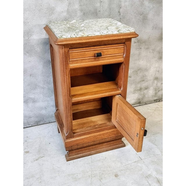 Art Deco Bedside Table Hall Table in Oak & Marble, 1930s For Sale - Image 6 of 15