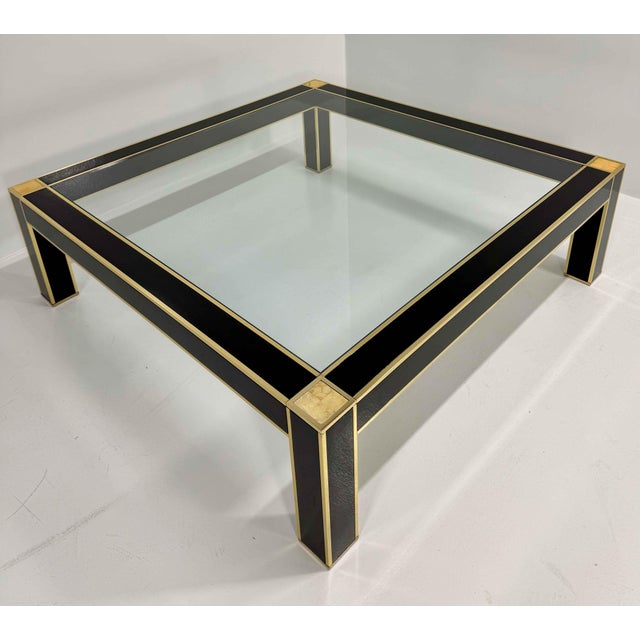 Square Coffee Table in Black Lacquer, Brass and Glass attributed to Pierre Cardin, France, 1970s For Sale - Image 6 of 10