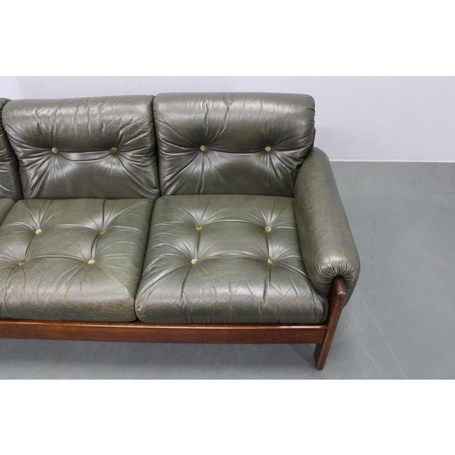 Mid-Century Green Leather Sofa, Czechoslovakia, 1970s For Sale - Image 6 of 18