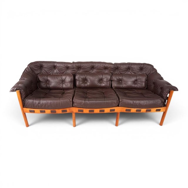 Coja Living Room Set with 3-Seater Sofa and 2 Lounge Chairs in Brown Leather by Sven Ellekaer, 1960, Set of 3 For Sale - Image 6 of 18