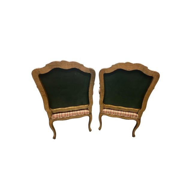 Pair of Late 20th Century French Country Louis XV Arm Chairs With Plaid Upholstery For Sale - Image 11 of 12