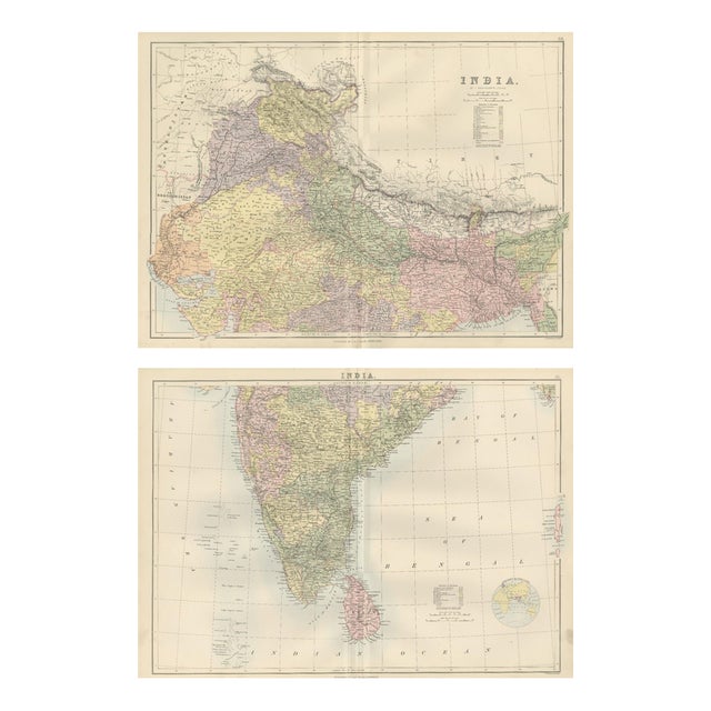 Antique Maps of India by Bartholomew for Black's General Atlas, 1884, Set of 2 For Sale