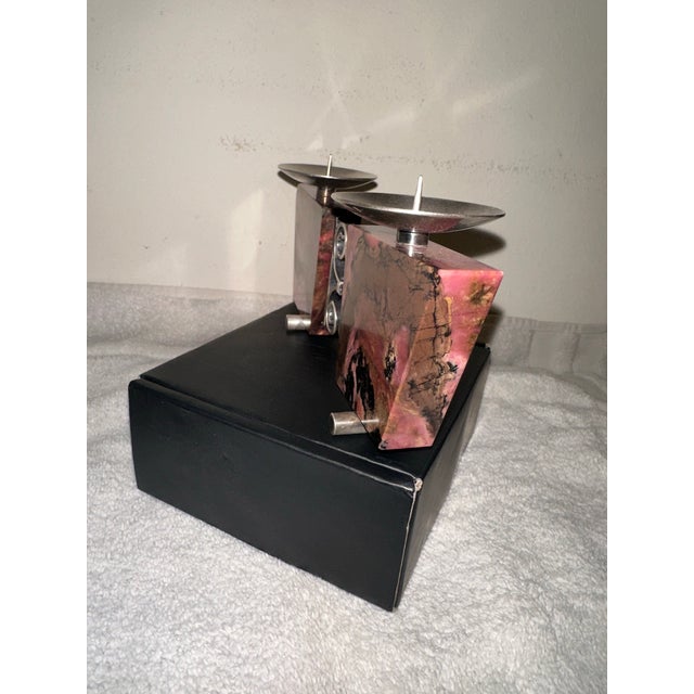Vintage 1970’ S Soviet Russian Modernist Rhodonite & 875 Silver Candle Holder For Sale - Image 10 of 12