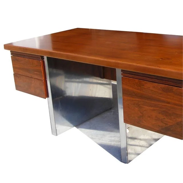Dunbar Roger Sprunger Rosewood and Stainless Steel Desk For Sale In Houston - Image 6 of 9