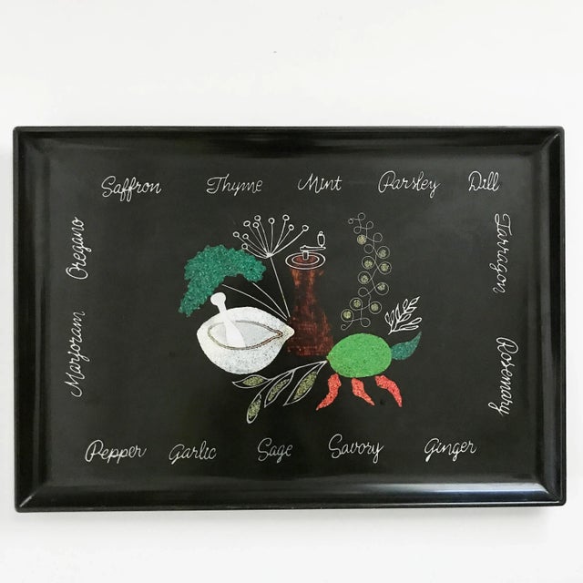 Mid-Century Couroc Herbs Spices Pepper Mill Mortar Pestle Black Lacquer Tray For Sale - Image 12 of 12