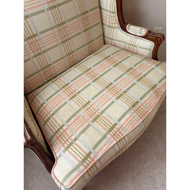 French French-Style Oversized Plaid Armchair For Sale - Image 3 of 4