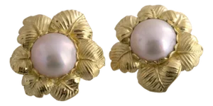 Floral Mabe Pearl Earrings, a Pair