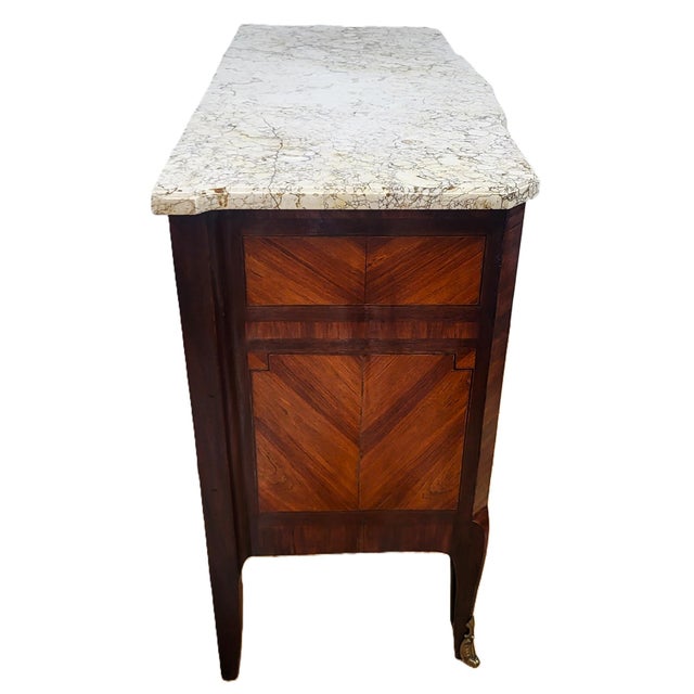 Wood 19th C French Louis XV Inlaid & Bronze Mounted Sienna Marble Top Commode Chest For Sale - Image 7 of 16