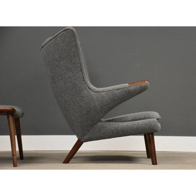 Hans Wegner 1960s Hans J. Wegner Grey Papa Bear Chair and Ottoman For Sale - Image 4 of 12