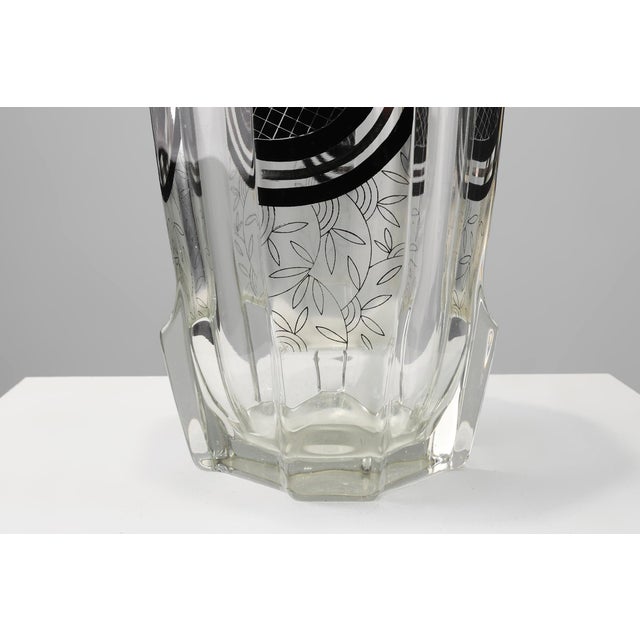 Black Art Deco Glass Vase with Black Graphic Decoration, France, 1940s For Sale - Image 8 of 12