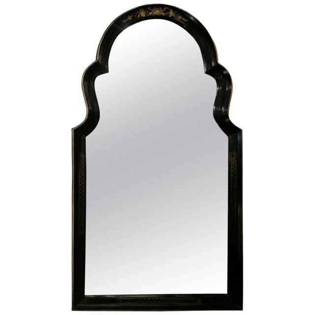 1960s Vintage Black Lacquer Mirror With Gilt Decoration For Sale - Image 5 of 5