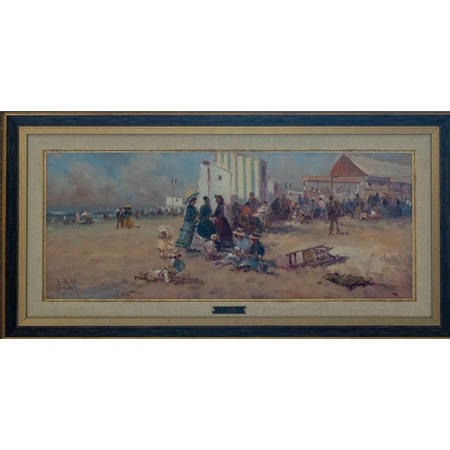 Figurative Late 20th Century Emilio Payes Carranza - Beach Promenade, Oil on Canvas For Sale - Image 3 of 6
