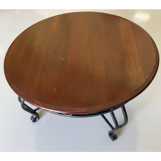 Vintage Round Wood & Black Iron Scrollwork Coffee Table For Sale In Greensboro - Image 6 of 7