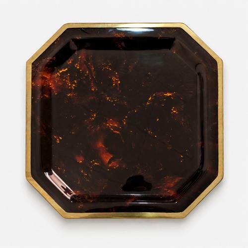 Italy Tortoiseshell Acrylic Glass Bakelite and Brass Tray in the style of Dior and Gucci, 1970s For Sale - Image 5 of 7