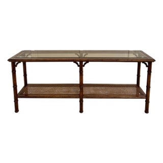 1970's Faux Bamboo and Cane Wood Console Table Attributed to Lane For Sale