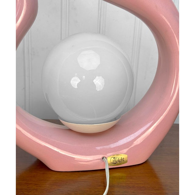 Vintage Art Deco Flamingo Mauve Pink Porcelain Orb Table Lamp For Sale - Image 9 of 9