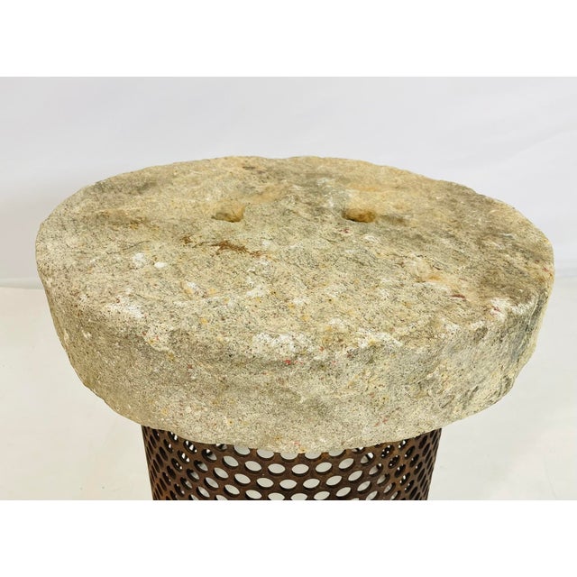 Metal 1960s Brutalist Style End Table With Pierced Steel Base & Soapstone Top For Sale - Image 7 of 12