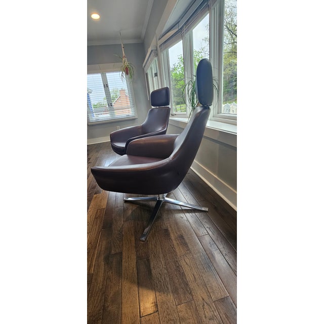 2010s Coalesse by Steelcase Leather Swivel Lounge Chairs - Pair For Sale - Image 5 of 10