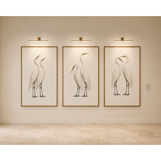 Crane Studies 1 - 3, Neutral Coastal Bird Art Triptych, 24" X 36" For Sale In Buffalo - Image 6 of 12