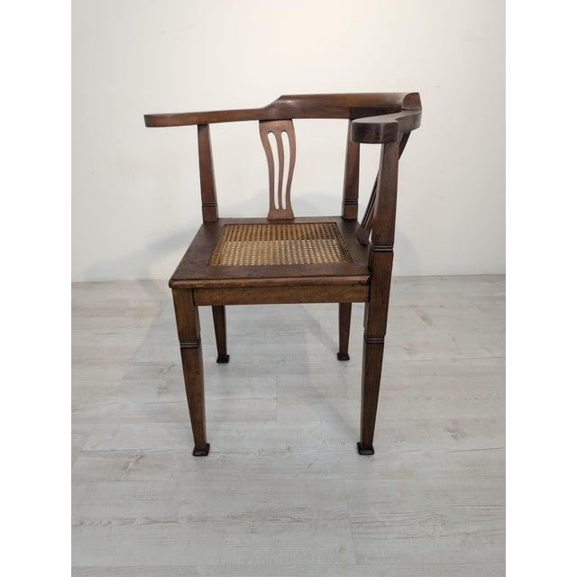 Art Nouveau Corner Oak Armchair with Raffia, 1920s For Sale - Image 12 of 15