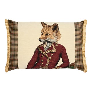 Master Fernando Fox Large Tapestry Cushion With Tweed & Fringe - 46x60cm (18"x24") For Sale